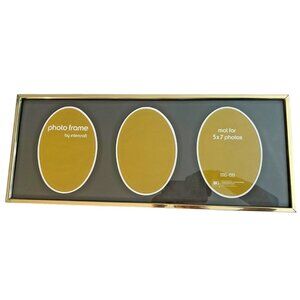 Vintage 1970 80s Intercraft Triple 5x7 Opening Brass Picture Frame 20"x8.5" NOS